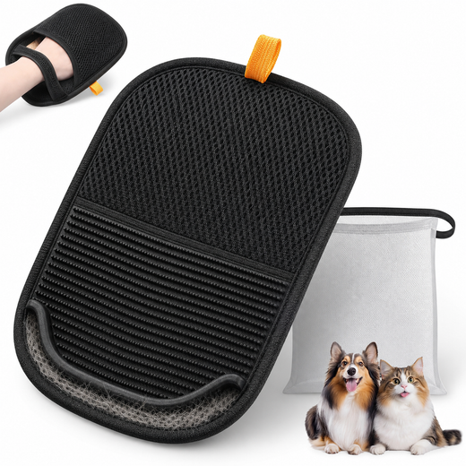 Pet Hair Remover Grooming Glove Set (Dual-Zone + Wash Bag)
